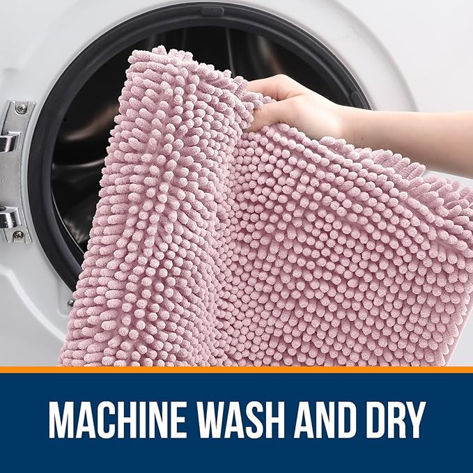 OLANLY Bathroom Rugs 36x24, Extra Soft Absorbent Chenille Bath Rugs, Rubber Backing Quick Dry, Machine Washable Bath Mats for Bathroom Floor, Tub and Shower, Home Decor Accessories, Dusty Rose