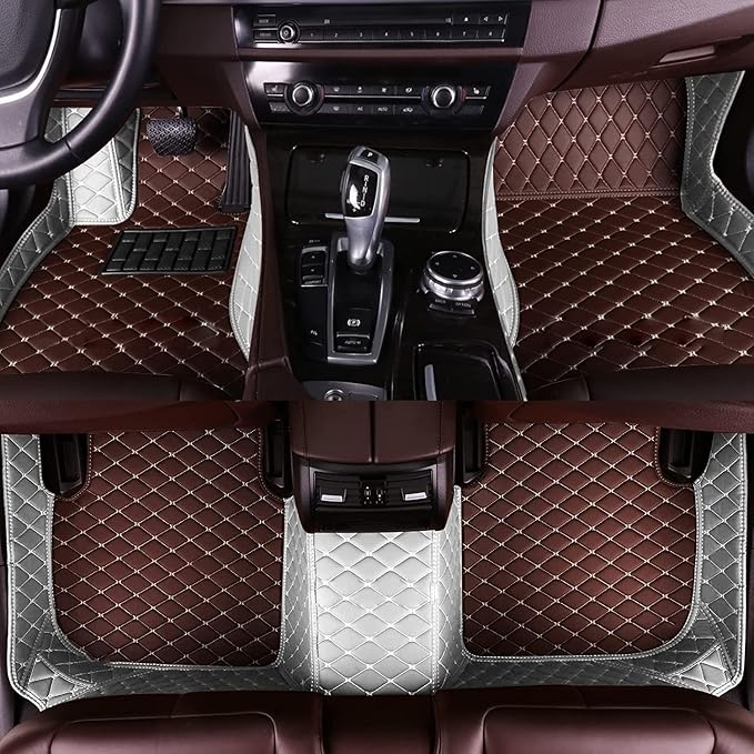 Custom Making Car Floor Mats for 90% Car Model Luxury Leather All Weather Waterproof Anti-Skid Full Coverage Liners (Coffee and Gray)