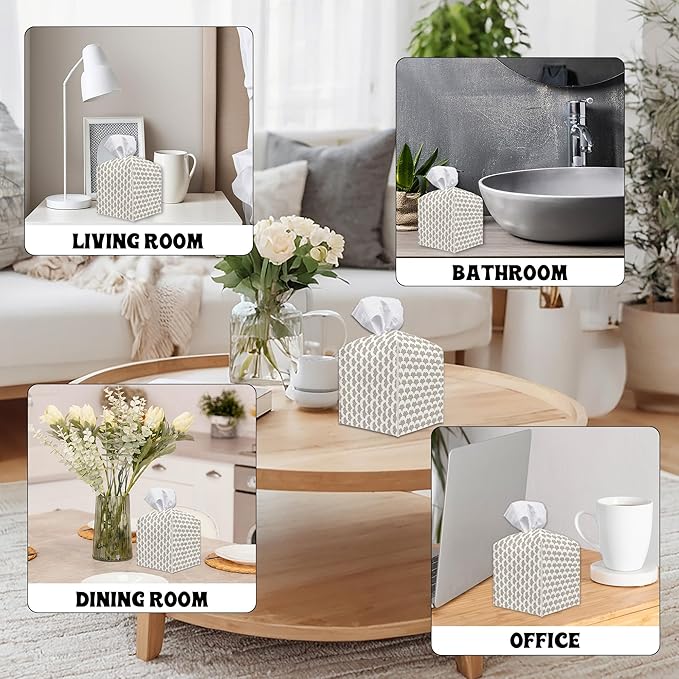 Minimalism Square Tissue Box Holder Cover, Decorative Tissue Cube Box Organizer for Bathroom, Living Room, Office, Countertop, Car, Night Stands, Modern Home Desk Tabletop Decor - A10