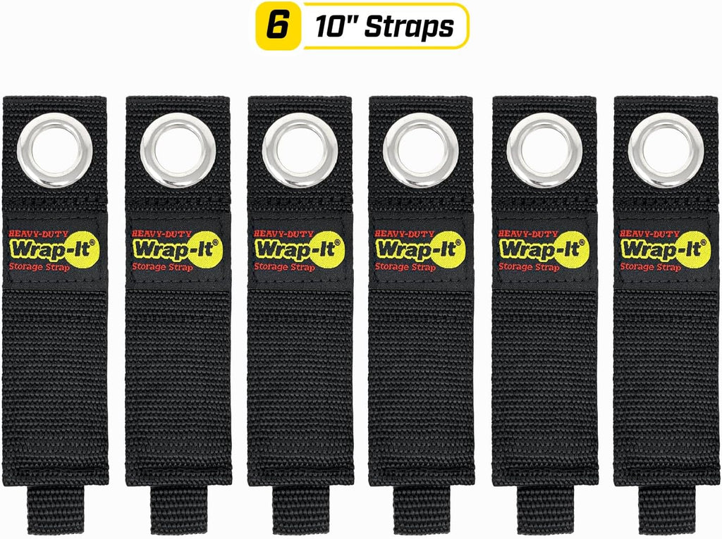 Heavy-Duty Wrap-It Storage Straps, 10-inch (6 Pack) - Hook and Loop Extension Cord Organizer Hanger, Cord Keeper, Cable Straps for Cords, Hoses, and Garage Storage
