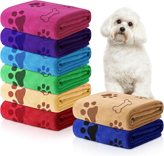 Chumia 8 Pcs Dog Towels for Drying Dogs Cats Pet Towels Bulk Puppy Microfiber Quick Drying Paw Bath Bathing Supplies Absorbent for Medium Pets(Bright Color,40 x 24 Inch)
