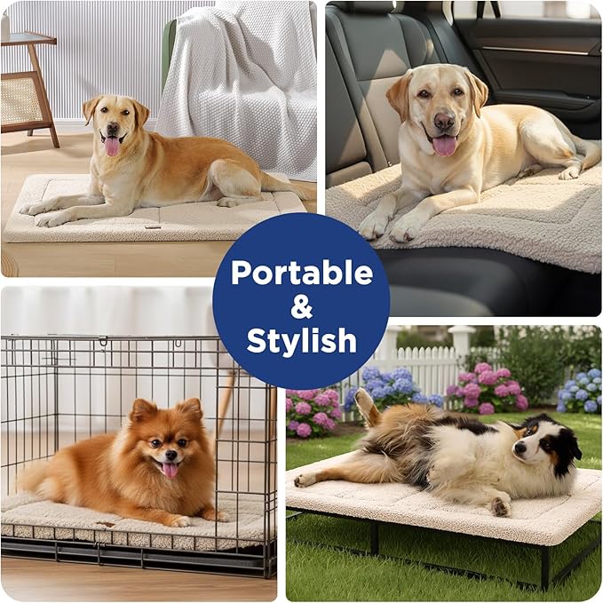MASSFU Reversible Dog Crate Pad Bed for Large Dogs,Washable & Non-Slip Kennel Pet Mat, High Density Foam and Soft Fleece Cat Bed for Indoor & Outdoor Use, 41" x 28", Cream White