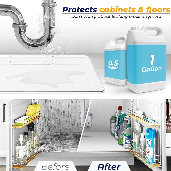 The Original Under Sink Mat - Silicone Waterproof mat, Trimmable, Easy to Clean, Kitchen cabinet liner, Under sink protector mats, Disinfection Surface - 34" x 22" or smaller