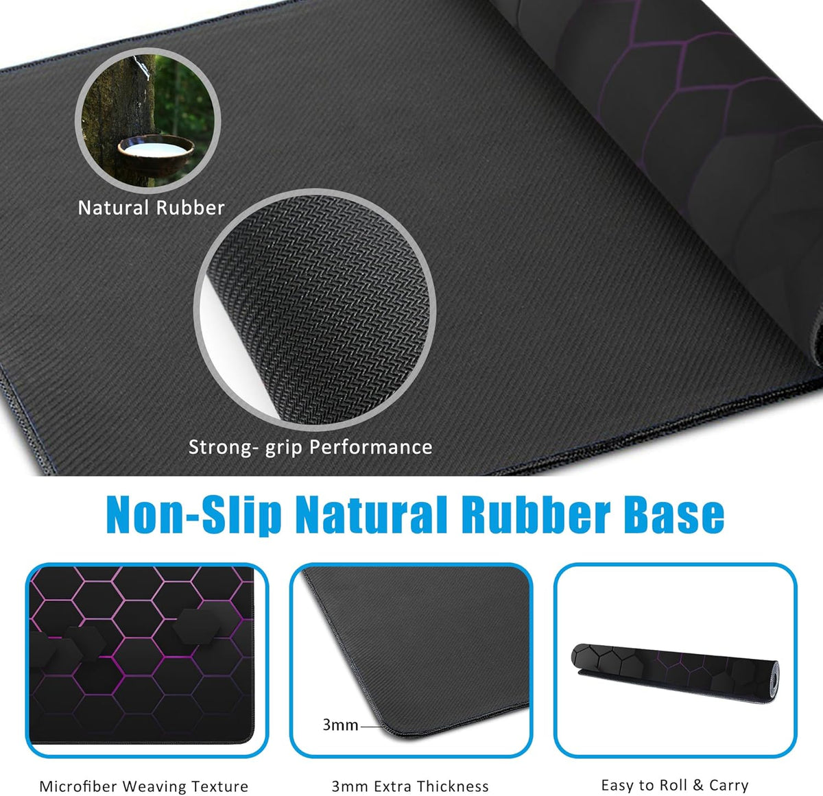 Grid with Purple Light Large Gaming Mouse Pad,Waterproof Desk Mat for Desktop,Non-Slip Rubber Base Mousepad with Stitched Edges for Laptop Office and Home 35.4X15.7 Inch