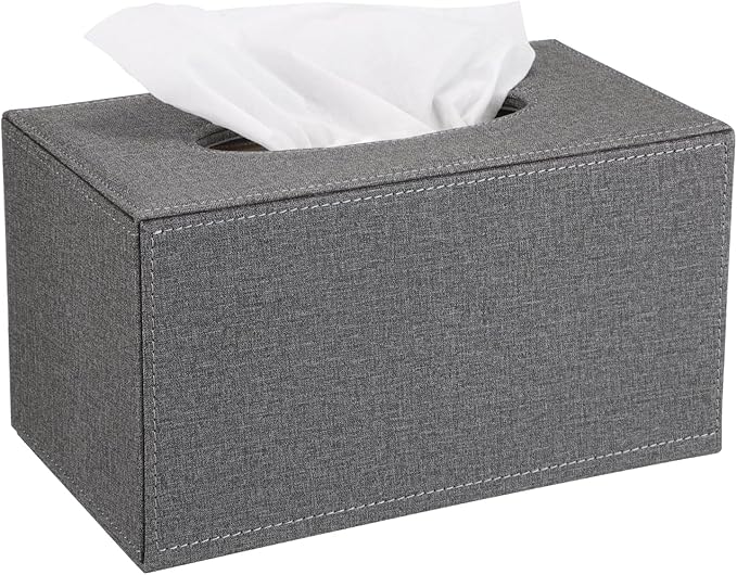 Sumnacon Tissue Box Cover Rectangular Tissue Box Holder Linen Tissue Box with Magnetic Bottom Decorative Grey Tissue Box for Bathroom Toilet Living Room Table Desk Office Car, Large