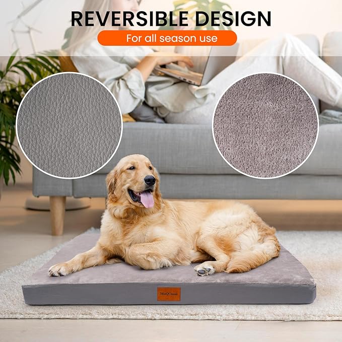Waterproof Dog Bed for Small Sized Dogs, Orthopedic Washable Crate Pad 23 inch, Egg Crate Foam Pet Bed Mat with Removable Cover, Anti-Slip Reversible Kennel Pad, 23''×17'', Grey