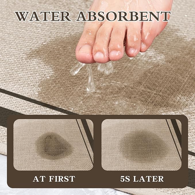 chakme Bathroom Rugs Mat 59x24, Ultra Thin Non Slip Bath Mat Large Quick Dry Absorbent Bath Mat for Bathroom Floor, (Light Beige, 59"x24")