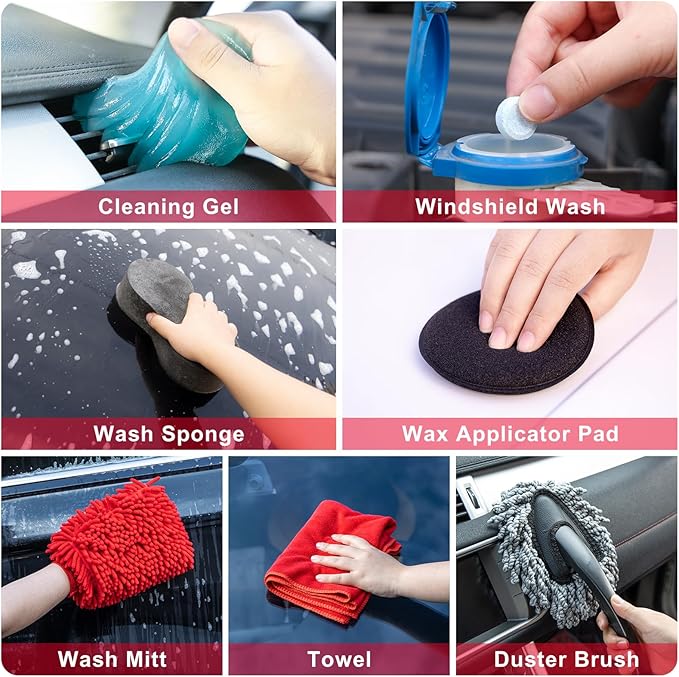 46Pcs Car Wash Cleaning Kit with Foam Gun Sprayer Detailing Brushes Car Vacuum Collapsible Bucket Windshield Cleaning Tool Tire Brush Towels Complete Interior Exterior Detailing Set for Car