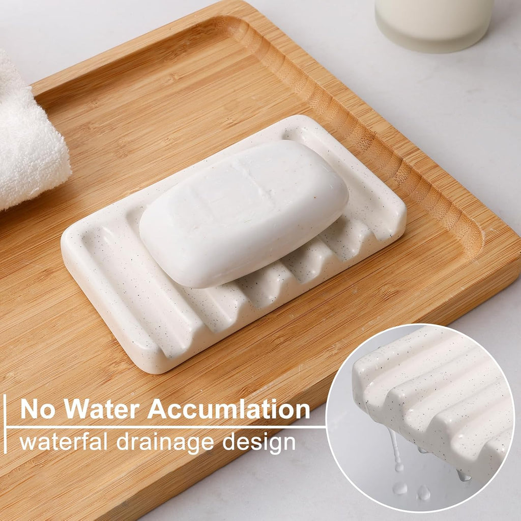 BosilunLife Ceramic Bathroom Accessories Set - Bathroom Counter Soap Set Beige Bathroom Decor Sets Accessories Bathroom Lotion Soap Dispenser and Toothbrush Holder Set, Soap Dish, Apothecary Jars