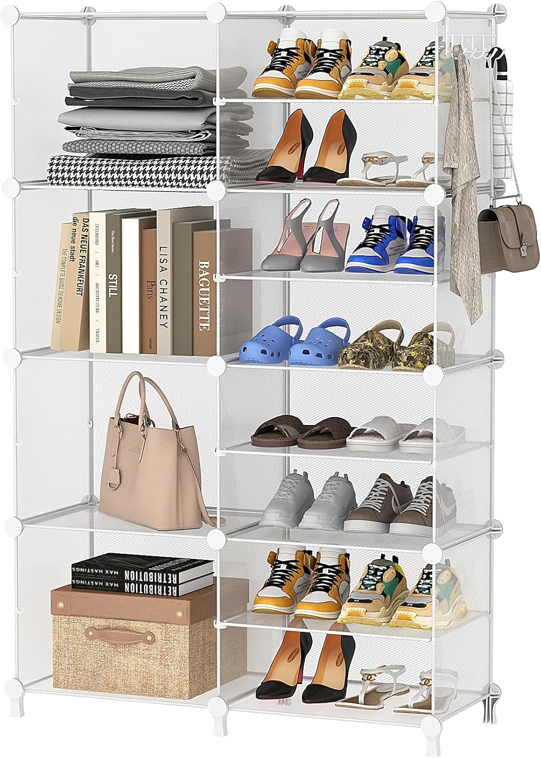 AWTATOS Closet Organizer 8 Cube Storage Shelves Clothes Organizers Closet Storage Stackable Cubby Shelving for Closet Bedroom Living Room Office, Transparent Twill