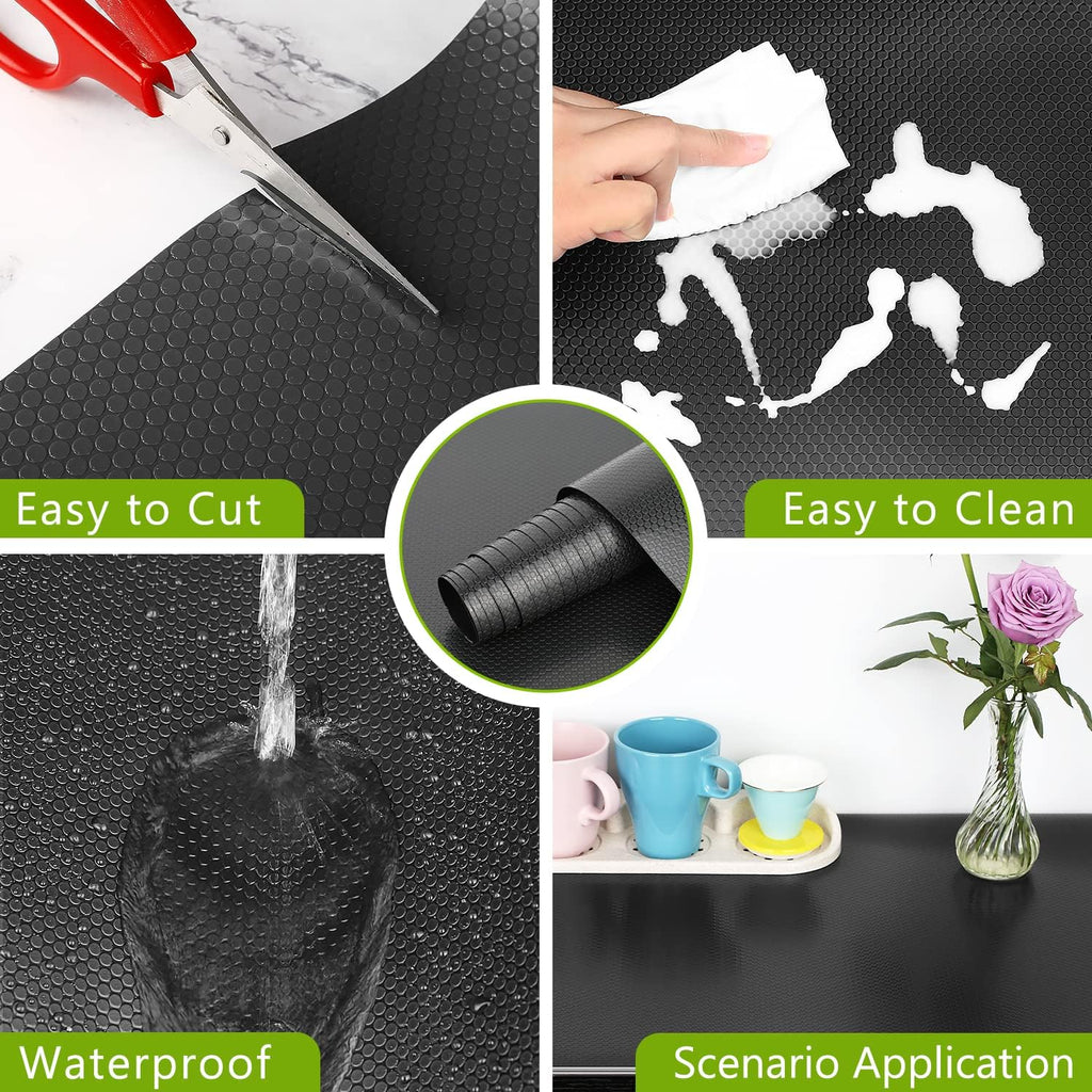 HooTown Shelf Liner Kitchen Cabinet Drawer Mats 23.6 Inch Wide x 32.8 Feet Long, Non Slip EVA Plastic Water Resistant Pad for Bathroom Drawers, Shoe Shelves, Under Sink, Black
