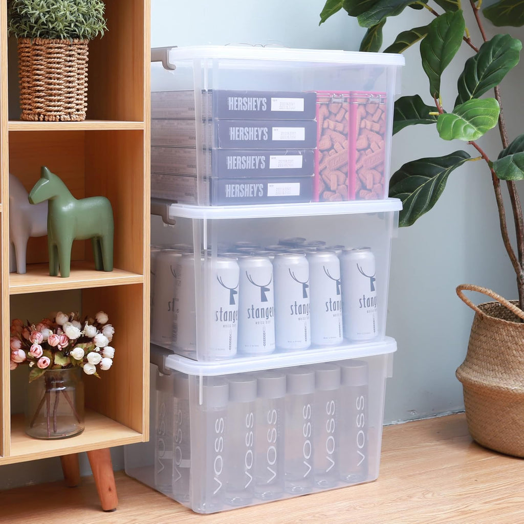 Citylife 6 Packs 32 QT Plastic Storage Bins with Lids Large Stackable Storage Containers for Organizing Clear Storage Box for Garage, Closet, Kitchen