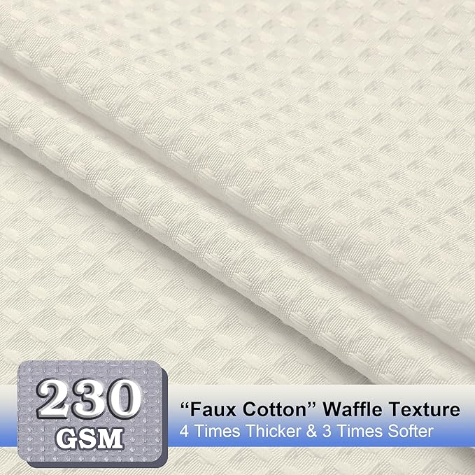 OVZME Extra Long Shower Curtain Set- 96 Inch Long Waffle Weave Heavy Duty Fabric Shower Curtains for Bathroom, Luxury Heavy Duty Thick Cloth Shower Curtain with 12 Plastic Hooks, 72x96, Cream
