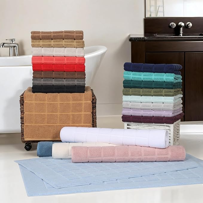 Superior 100% Cotton Bathmat Set, Bath Mats, Bathroom Decor, Shower, Bathtub Essentials, Home Accessories, Small Washable Rug, No Backing, Heavyweight, Nora Collection, Set of 2, 22" x 35", Plum