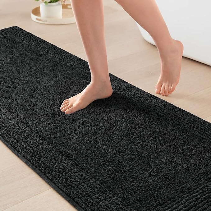 Madison Park Splendor Reversible 100% Cotton Tufted Bathroom Rug-3000 GSM Hotel Quality Luxurious Plush Medium Pile Bath Mat Absorbent, Quick Dry, Shower Room Décor, 24x72 Black