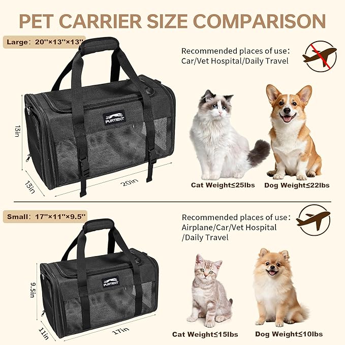 Pet Carrier for Large Cats 25 lbs, Mesh Pets Travel Carriers for Puppy Two Small Cats Rabbits with Shoulder Strap & Removable Mat, Portable Collapsible Puppy Crate Indoor and Outdoor, Black