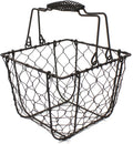 CVHOMEDECO. Square Chicken Wire Egg Basket Fruit Basket with Swing Handles Primitives Vintage Gathering Basket. Rusty