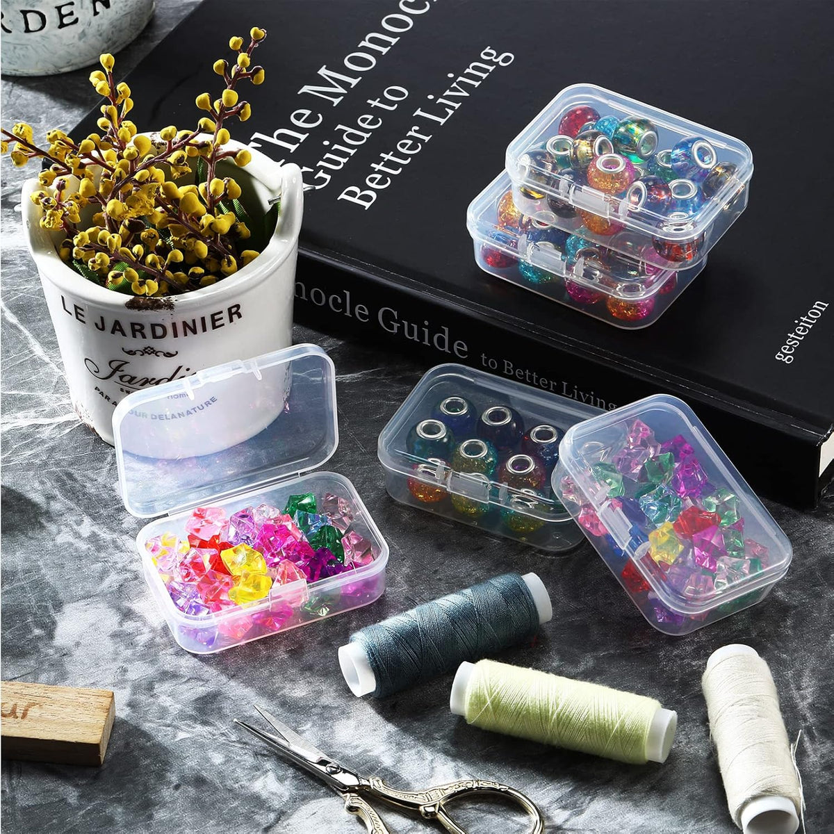 SATINIOR 24 Packs Small Clear Plastic Beads Storage Containers Box with Hinged Lid for Storage of Small Items, Crafts, Jewelry, Hardware (2.5 x 1.7 x 0.8 Inches)