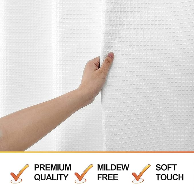 MISS SELECTEX Matt Waffle White Shower Curtain for Bathroom, Waterproof 230 GSM Heavy Duty Durable Fabric Hotel Shower Curtain,Machine Washable Thick Cloth Shower Curtains(60Wx72H, White)