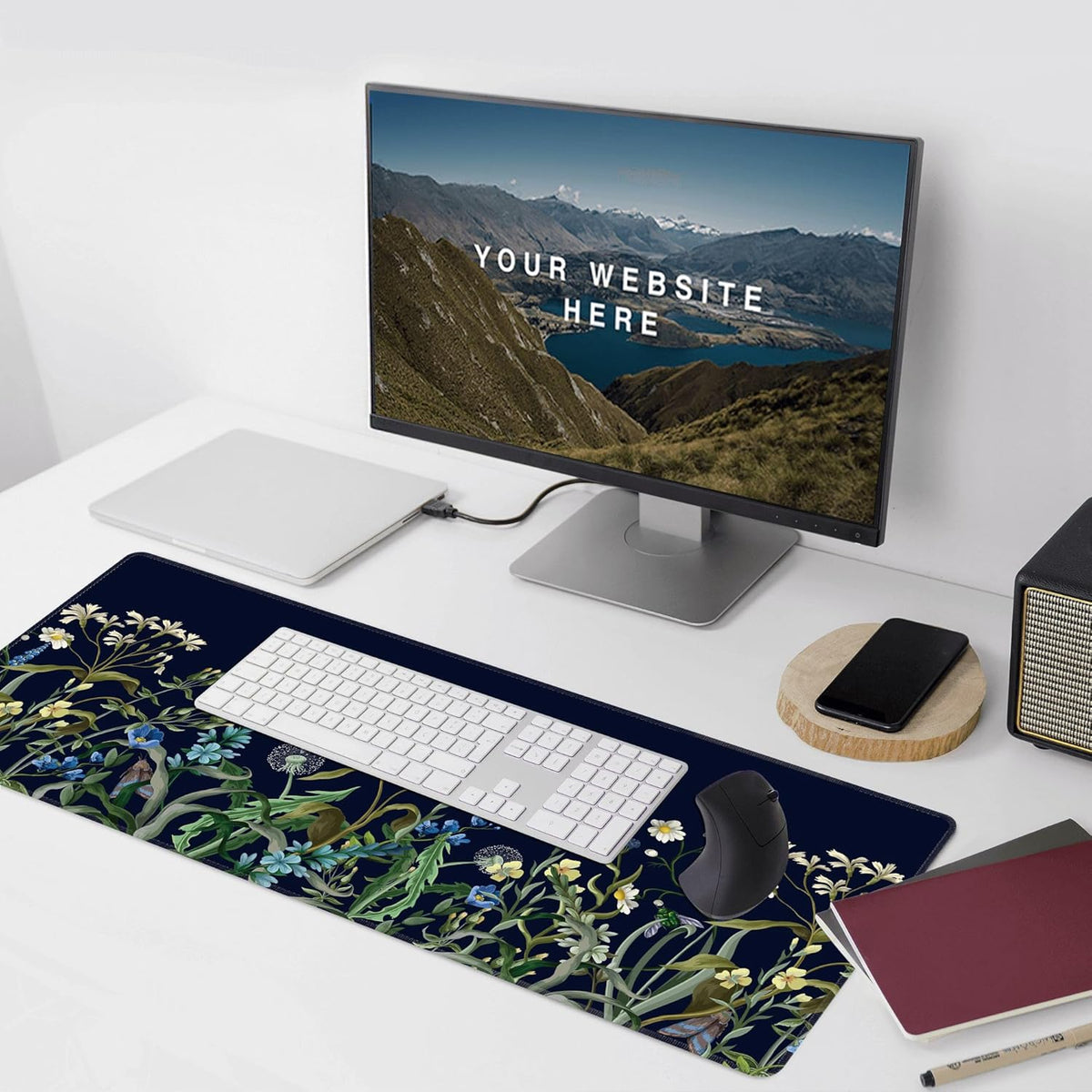 Weeds Flowers Large Mouse Pad,Gaming Keyboard Desk Pad,Extended Mouse Mat Non-Slip Rubber Base with Stitched Edges for Office Game Home XXL 35.4"x15.7"