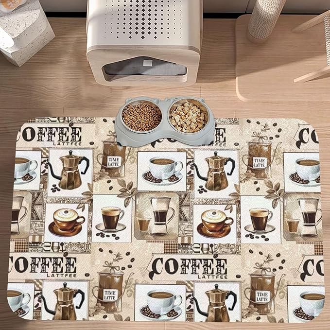Coffee Dog Food Mat Absorbent Bowl Mats No Stains Quick Dry Waterproof Pet Cat Placemats for Food and Water, 30x45cm