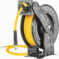 Premium Steel Retractable Air Hose Reel With Dual Arm, 3/8"x50Ft Hybrid Polymer Hose, Heavy Duty Air Hose Reel included Auto Rewind Reel | Quick Air Coupler | Durable Double side Frame.