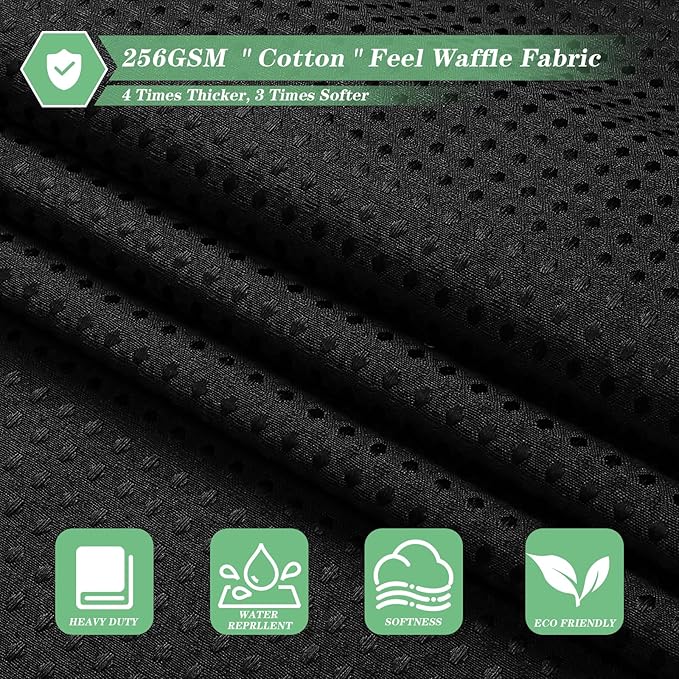 meioro Black Shower Curtain, Waffle Weave 256GSM Heavy Duty Textured Fabric Shower Curtains for Bathroom Hotel Spa, Luxury Weighted Polyester Cloth Bath Curtain Set with 12 Hooks, 48Wx72H