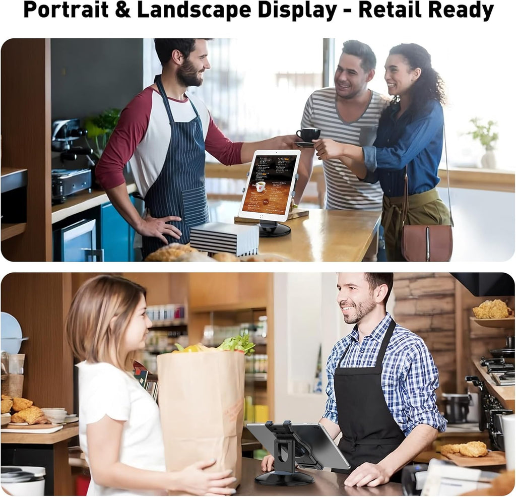AboveTEK Retail Kiosk iPad Stand, 360° Rotating Commercial POS Tablet Stand, Fits 6"-13" (Screens) iPad mini Pro-Business Swivel Tablet Holder, for Store Office Reception Kitchen Desktop (Black)