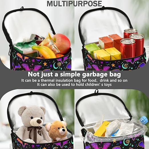 Colorful Bats Car Trash Can Star Moon Black Car Garbage Bag with Lid Hanging Waterproof Leak Proof Vehicle Storage Bin