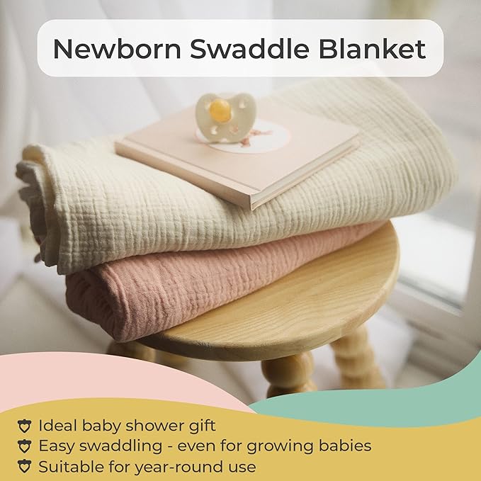 Sweet Acorn Muslin Swaddle Blanket – Soft Cotton Muslin Baby Blanket for Newborns, Infants, and Toddlers, All-Season Comfort Baby Essential - Grey, White