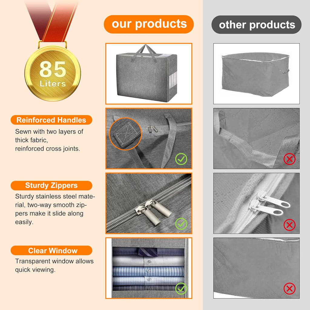 2 Pack 85L Comforter Storage Bags, Extra Large Bedding Storage Bags with Category Card and Clear Window, Reinforced Handles & Zippers, Foldable Closet Organizers for Blanket Pillow
