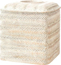 Tissue Box Cover Square Resin Tissue Holder for Home Decor,Hand Carved Wicker Tissue Box Holder,5.3 x 5.3 x 5.9 inches, Farmhouse White