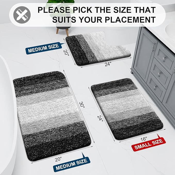 Arotive Microfiber Bathroom Rugs, Shaggy Soft and Absorbent Bath Rug, Non-Slip, Thick Plush Machine Washable Dry Bath Mats for Bathroom, Tub and Shower, 40x24, Black, Rectangular