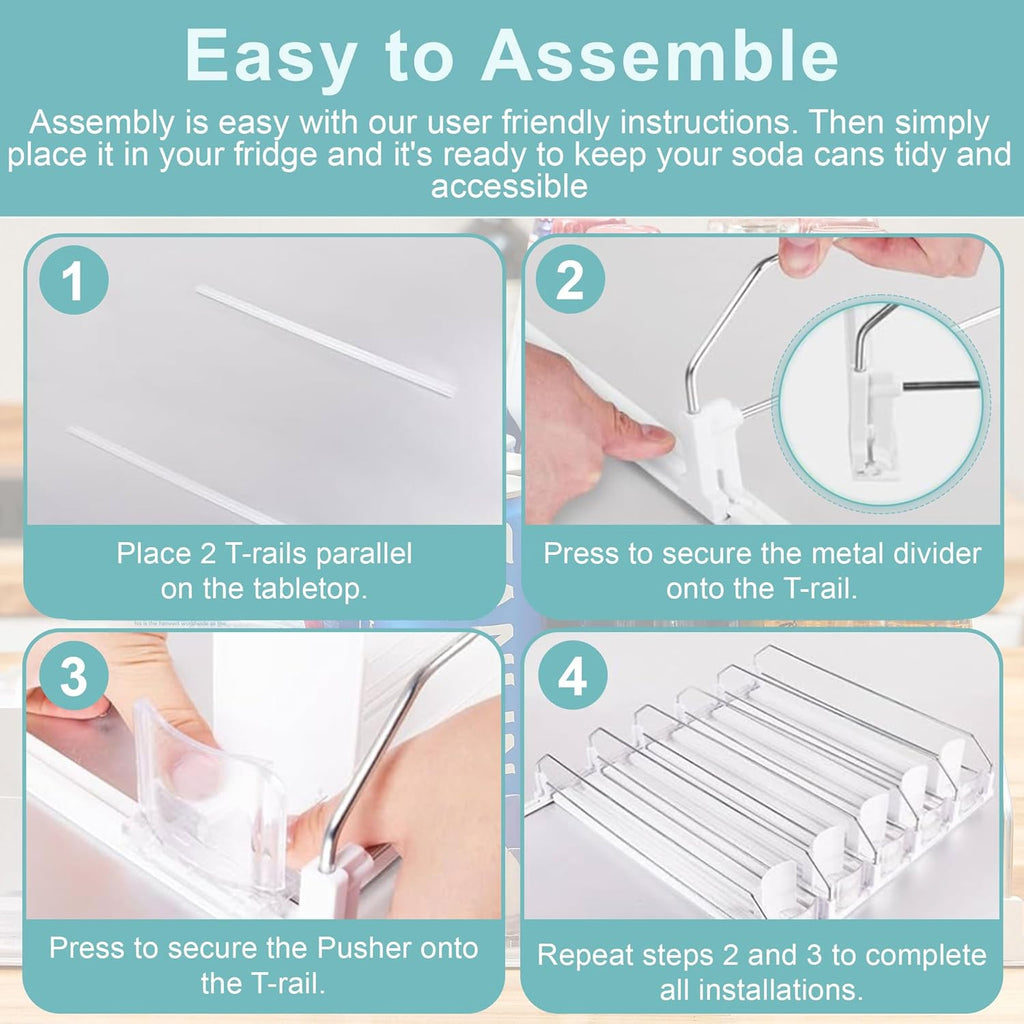 Drink Organizer For Fridge - Fridge Organizers Self Pushing Drink Dispenser, Drink Dispenser for Fridge w/Smooth Spring & Conveyor Belt, Adjustable 5 Can & Can Organizer for Refrigerator, 17.3"D