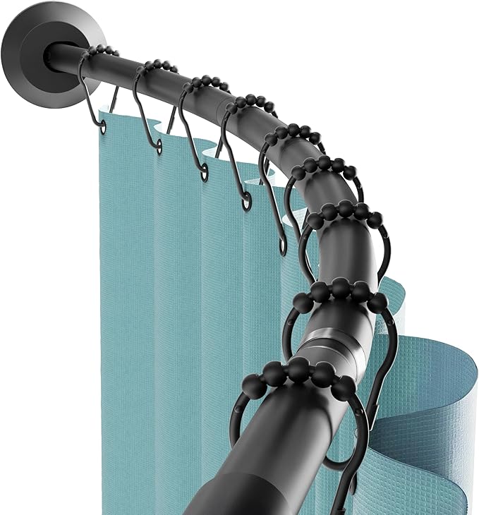 Zenna Home Rustproof Curved Shower Curtain Rod, No Drill Tension or Permanent Mount Adjustable Curved Shower Rod for Bathroom, Easy Install, Rounded for Extra Room, 50 to 72 Inches, Matte Black