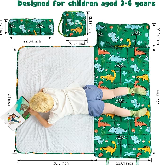 DJY Toddler Nap Mat,Kid Slumber Bag with Removable Pillow & Minky Blanket,Soft Sleeping Mat Perfect for Daycare,Preschool,Kindergarten,Travel