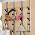 Over The Door Hooks, Metal Door Hooks for Hanging, Over The Door Purse Organizer for Coat Hanger, Back of Shower Door for Hanging Towel Rack Clothes, Hat, Bathroom, Closet (Black-4Packs)