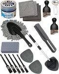 18Pcs Professional Car Interior Detailing Kit All-in-One Cleaning Tools for Windows, Dashboard, Vents, Windshield Cleaner Brush, Magic Sponge, Chamois Cloth, Detailing Brushes & Accessories