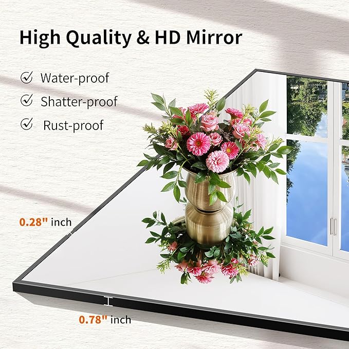 Black Bathroom Mirror for Wall, 16x48 Inch Rectangle Mirror