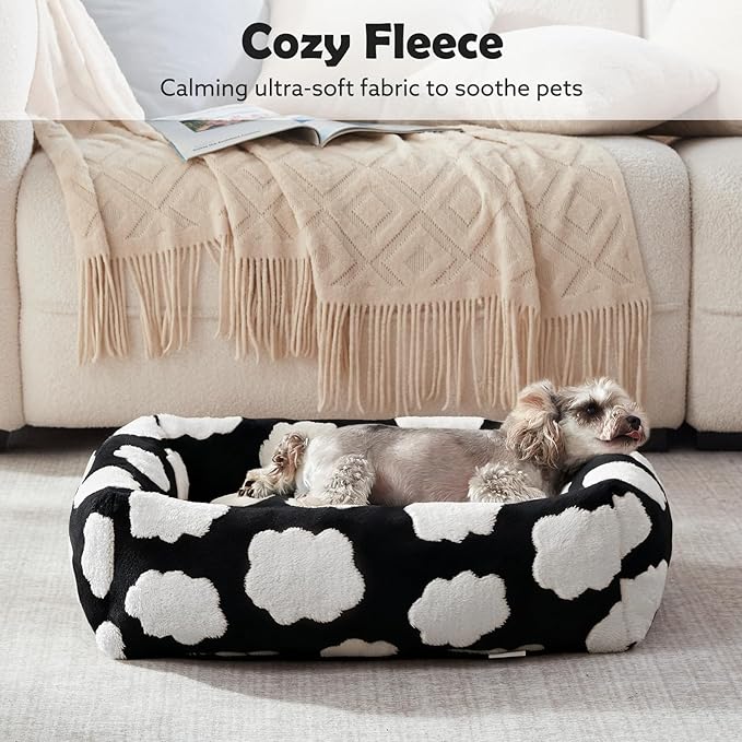 JOEJOY Small Dog Bed for Small Dogs, Rectangle Washable Orthopedic Dog Bed with Removable Zipper Cover, Cute Soft Calming Puppy Pet Bed with Jacquard Shaggy Plush & Non Skid Bottom