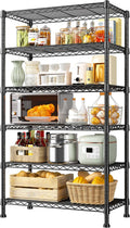 REIBII 6-Tier Storage Shelves Metal Shelving for Storage Load 1000 LBS,Wire Shelves Heavy Duty Shelving Unit Adjustable Pantry Shelf Bathroom Kitchen Garage 24" W x 14" D x 71" H, Black