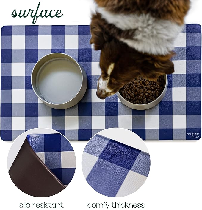 CROXTON & CO. Non-Slip Faux Leather Pet Feeding Mat for Dog Bowls | Large Bowl Mat for Food and Water | Durable, Easy-to-Clean Pet Food Mat for Floors | Size: 16.5"x18"