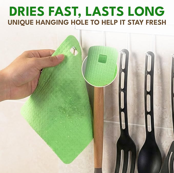 AIRNEX 5 Pack Cellulose Swedish Dishcloths for Kitchen - Eco-Concious Reusable Dish Towels & Cloths - Super Absorbent, Odor Resistant and Fast Drying Wash Cloths for Dishes & Surfaces
