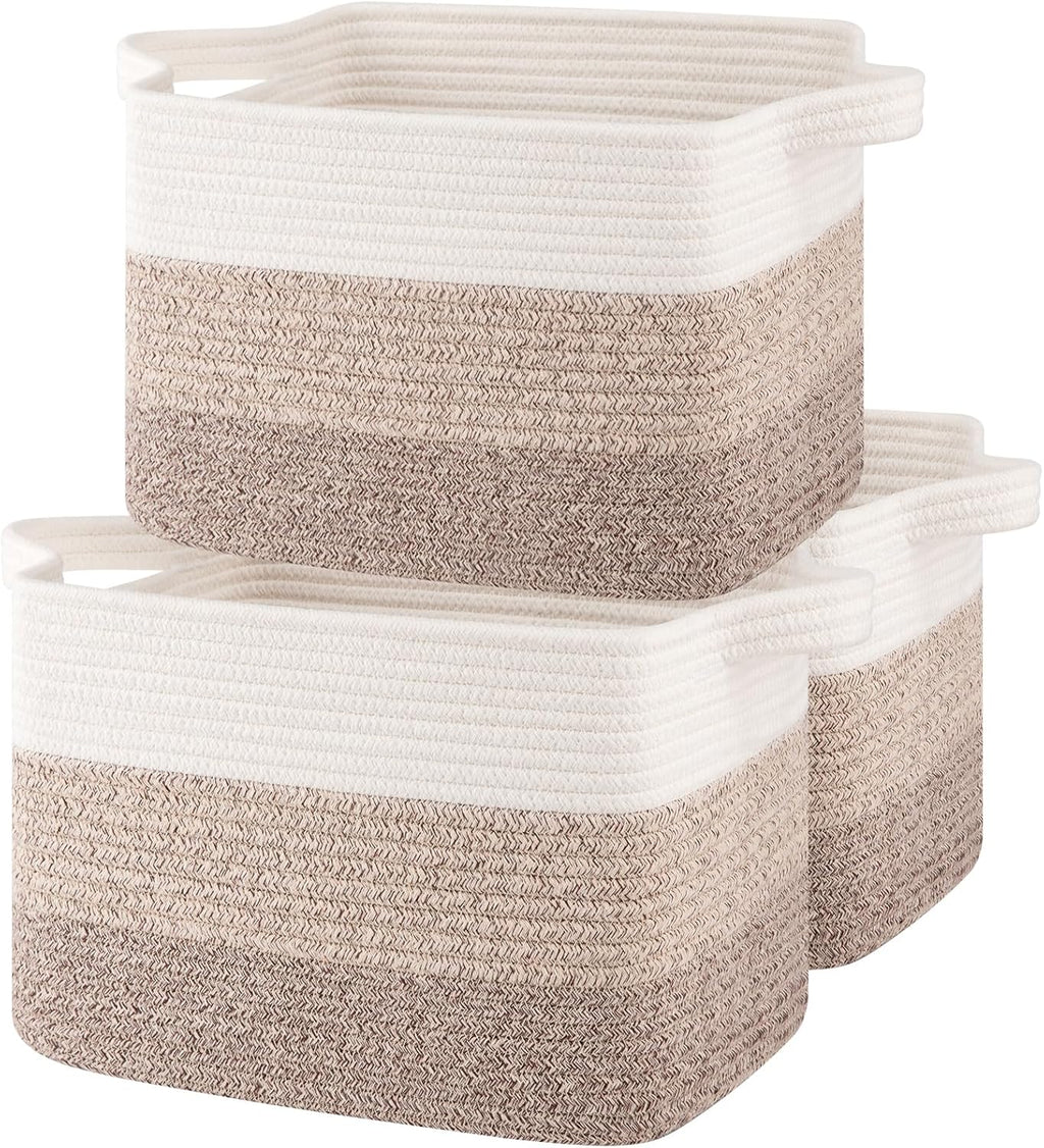 Storage Basket for Organizing, Woven Baskets for Storage, Rectangle Decorative Baskets for Shleves, Closet, Toys, Book, Nursery Organizer Bins - Pack of 3 (Gradient Yellow, 15.75"x11.8"x9.85")