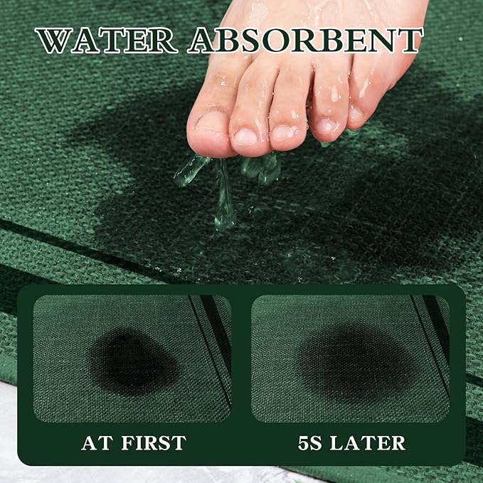 chakme Bathroom Rugs Mat 24x17, Ultra Thin Non Slip Bath Mat Small Quick Dry Absorbent Bath Mat for Bathroom Floor, (Dark Green, 24"x17")