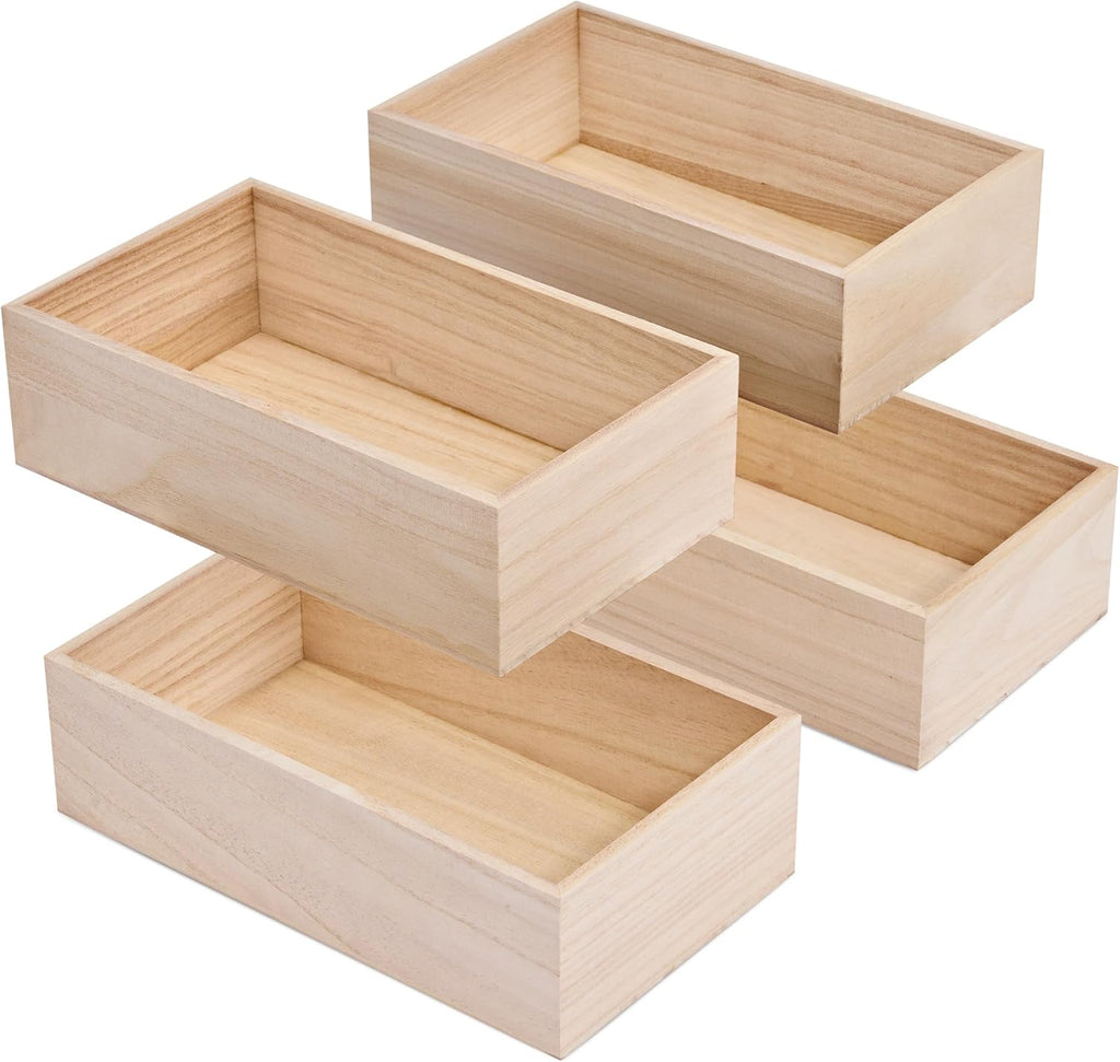 Sorbus Unfinished Wood Crates - Organizer Bins, Wooden Box for Pantry, Closet, Arts & Crafts, Cabinet Organizers, Containers (4 Pack)