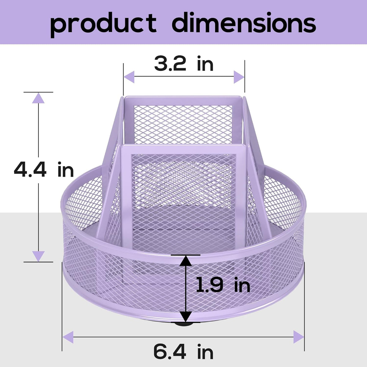 YINGHUA Metal Mesh Desk Organizer with 5 Compartments and Rotating Pencil Holder Pen and Stationery Organizer for Office Home School Anti Slip Base Purple