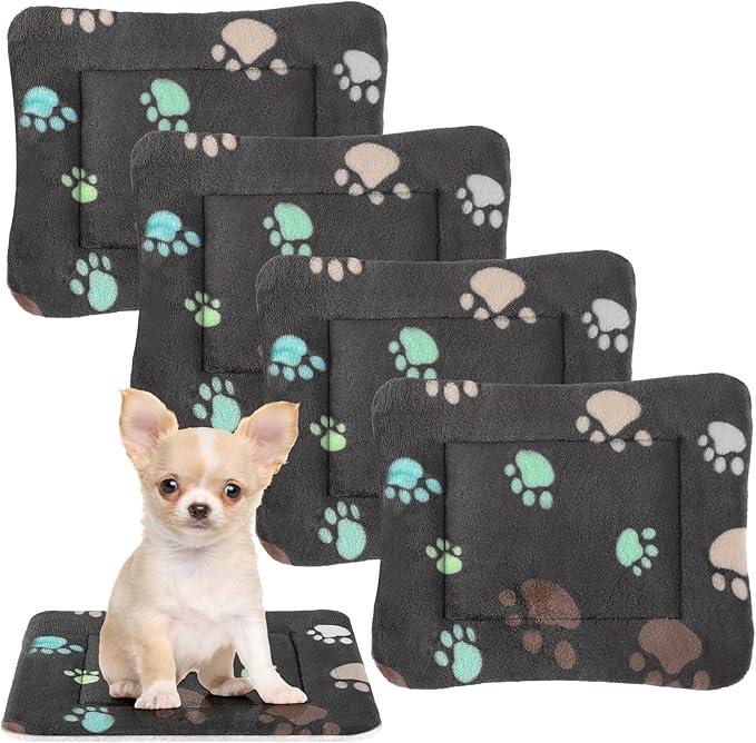 Tuanse 4 Pack Ultra Soft Dog Cat Bed Mat with Cute Prints Reversible Fleece Dog Crate Kennel Pad Cozy Washable Thickened Hamster Guinea Pig Pet Bed Mat for Small Animals(13 x 19 Inches,Black)