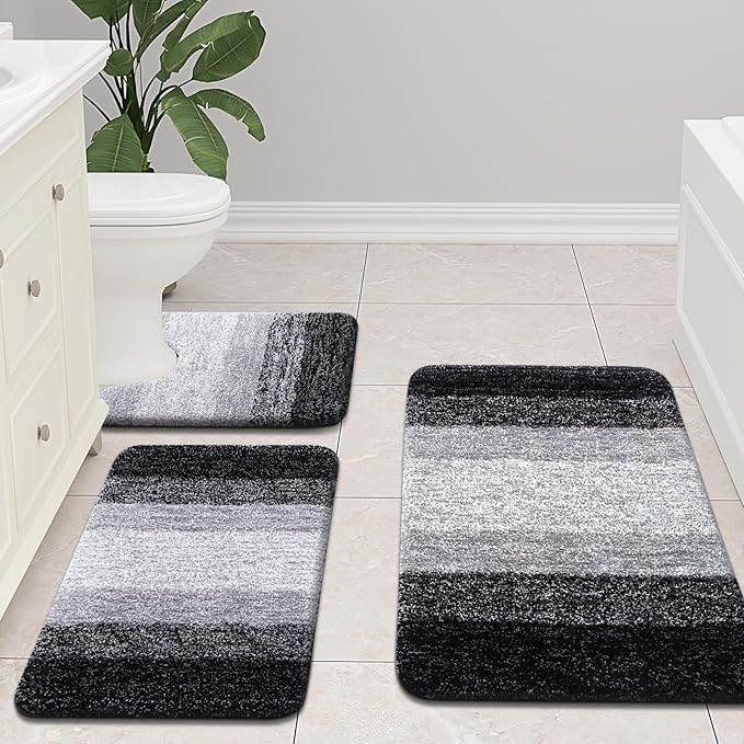 Arotive Microfiber Bathroom Rugs, Shaggy Soft and Absorbent Bath Rug, Non-Slip, Thick Plush Machine Washable Dry Bath Mats for Bathroom, Tub and Shower, 59x20, Black, Rectangular