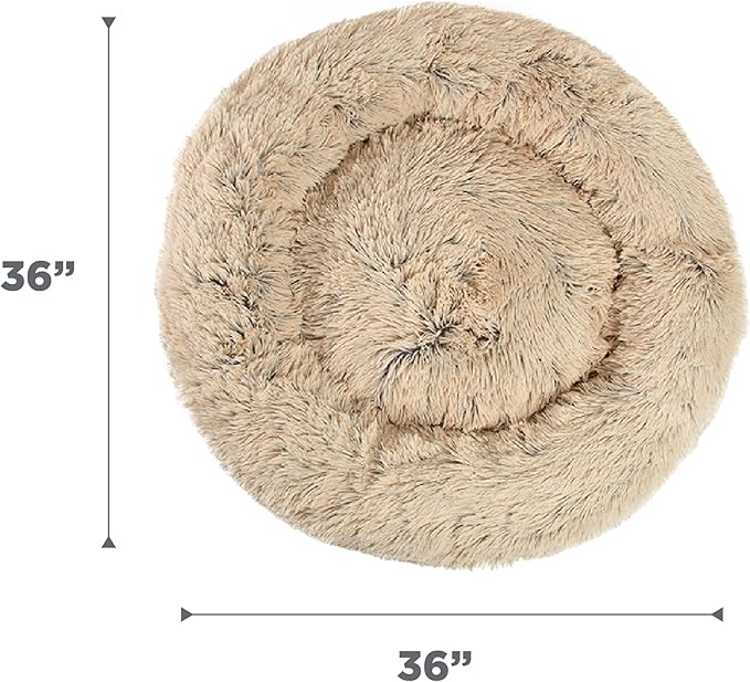 Best Friends by Sheri The Original Calming Donut Dog Bed – Washable Plush Pet Bed for Large Breeds up to 100 lbs, Shag Faux Fur, Taupe, Large (36" x 36")